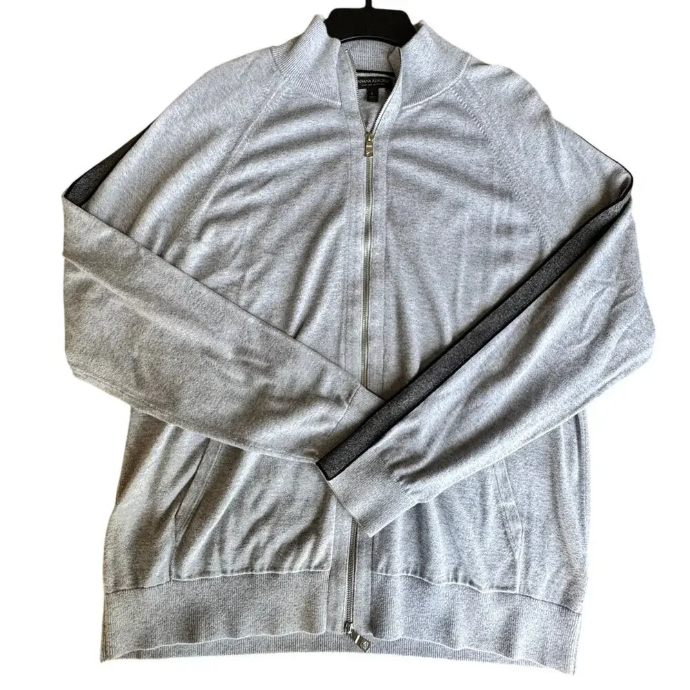 Banana Republic Mens Large Supima Cotton 1/4 Zip Sweater Gray Mock Neck Pullover